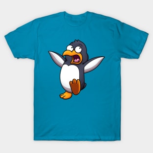 Scared Cartoon Penguin T-Shirt